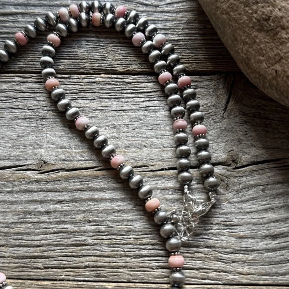 Southwestern Sterling Silver Pink Conch 6mm Pearls Bead Necklace 22 Inch - Picture 8 of 12